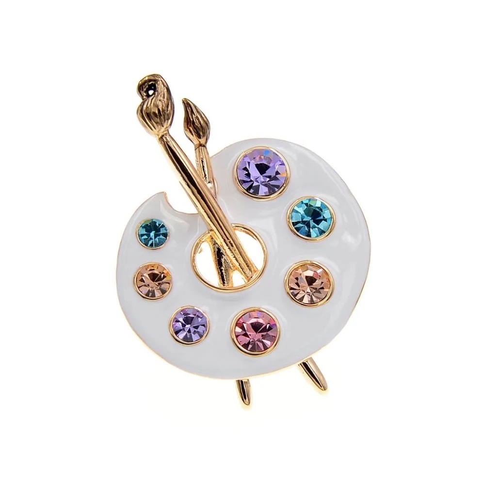 *Ellery* White X Rhinestone Dripping Oil Paint Artist Fashion Brooch